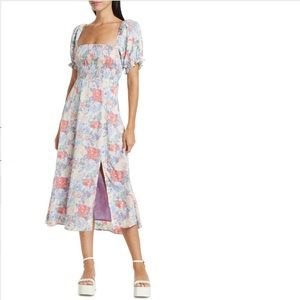 ASTR the Label Smocked Puff Sleeve Midi Dress